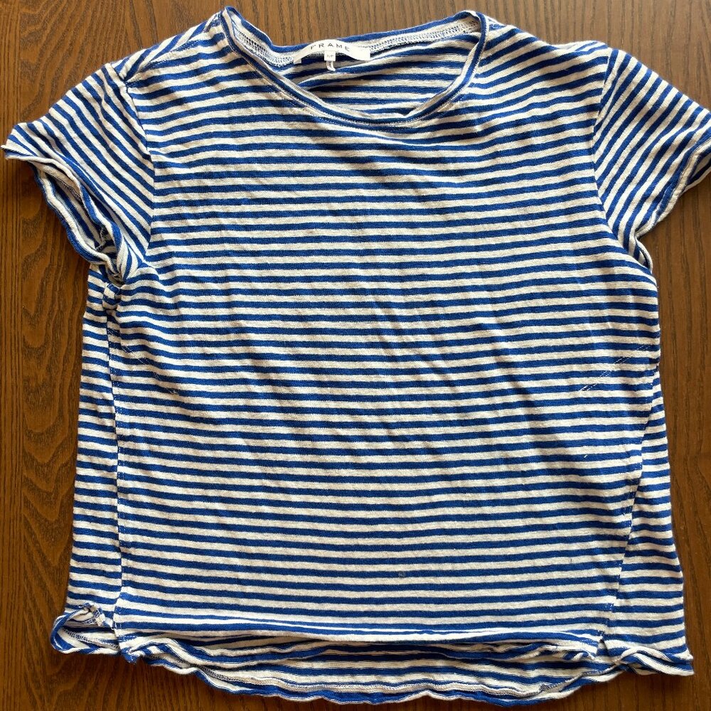Frame T Shirt Sz S Blue Stripe Cotton Linen